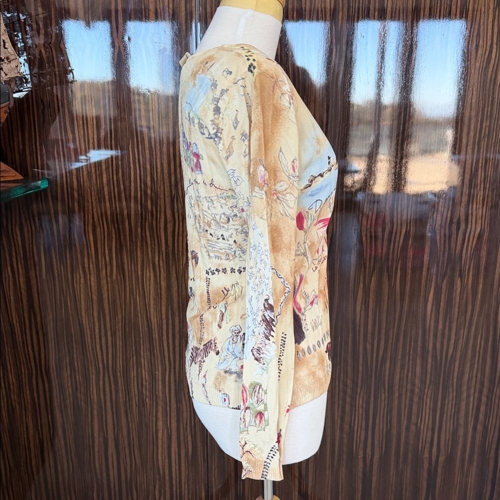 Vintage Gerard Darel Beige Graphic Long Sleeve Top cardigan set 2 - Picture 4 of 8